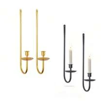 Wandkerzenhalter Set mit 2 Stücke, Metall Wandhalterung Kerzenleuchter, stilvolle schwarze moderne Wanddekoration für Wohnzimmer, Esszimmer, Kamin und Hochzeiten
