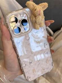 Funda de teléfono estética de conejo púrpura de dibujos animados coreanos compatibles con iPhone16 15 14 13 12 Pro Max 11 con protección anti golpes, regalo
