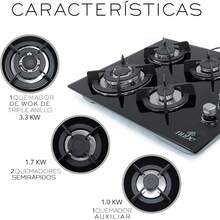 NUBE Parrilla de Gas Empotrable 4 Quemadores Vidrio Templado Estufa para Cocina Encendido Electronico Gas Natural y Gas Estufa Empotrable Cristal Templado Negro - Negro - Ver 8