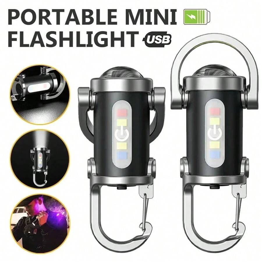 1pc Portable Waist-Clip Keychain Mini Flashlight, Multi-Function Small Powerful Light, Waterproof, Ultra-Wide Floodlight - Black - View 1