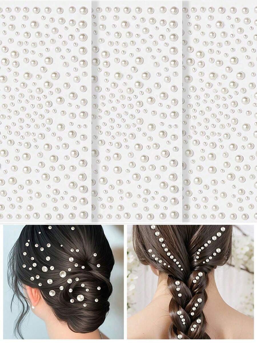 1包325颗3D仿珍珠贴纸，自粘式珠宝贴纸，适用于发饰、母亲节礼物、情人节礼物、四季皆宜，DIY仿珍珠贴纸，美发沙龙造型套装，美容旅行必备美发产品，护发，发饰 - 彩色 - 查看 1