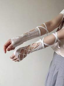 1 Pair Women Vintage Distressed Hobo Arm Warmer Sleeves, Dark Sexy Club Party Halloween Hyuna Style Half Finger Fingerless Gloves, Suitable For Everyday