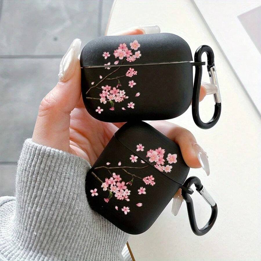 [Separate Design] Cherry Blossom Pattern Protective Case Compatible With Apple 1/2, Soft TPU Anti-Drop Case Compatible With Airpods Pro 3rd Generation Bluetooth Earphones - Black - View 1