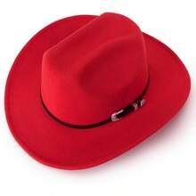 Classic Western Felt Cowboy Hat With Wide Brim For Outdoor Use - 1 Pack Style 2: Bright Red - View 6