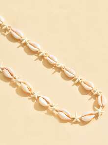 1pc Adjustable Personalized Woven Faux Turquoise Starfish & Shell Beach Necklace For Women, Suitable For Vacation, Party, And Everyday Wear - Beige - View 2