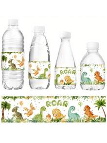 10pcs Dinosaur Theme Water Bottle Labels, Cartoon Dinosaur Roar Water Bottle Stickers, Jungle Animal Water Bottle Wraps, Dinosaur Theme Party Decorations, Suitable For Baby 1st Birthday Party - Multicolor - View 5
