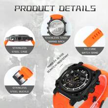 1 Relógio Eletrônico Multifuncional Masculino com Pulseira de Aço e Movimento Duplo, Relógio Masculino com Mostrador Grande e Resistente à Água