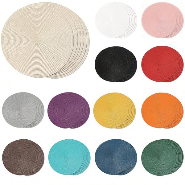 6pcs 15-Inch Round Woven PP Placemats, Multi-Color Options, Washable Anti-Slip Heat-Resistant Tableware Mats, Suitable For Home, Dining, Holiday Parties