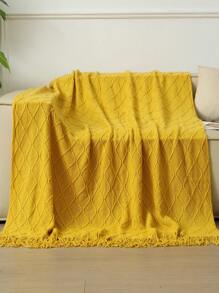 1 Stück beige karierter Gestrickter Decke, nordischer legerer Stil mit gefranster rechteckiger Wärmedecke, geeignet für Couch, Sofa oder Büronickerchen, für den täglichen Gebrauch