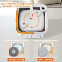 Mop And Bucket Set, Easy-To-Use Spin Mop With Separate Dirty Water System, Deep-Cleaning Mops For Floors, Versatile Mops For Walls (4 Thick Mop Pads) - 白色 - 查看 4