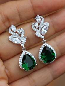 1 Pair Fashion Cubic Zirconia Drop Earrings For Women For Wedding Anniversary Engagement Party Jewelry Valentine's Day Gift Valentines - 1# - View 7
