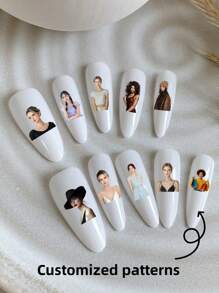 10 piezas de uñas en forma de almendra prensadas a mano, arte de uñas personalizado y hermoso, uñas postizas, DIY, uñas personalizadas, Halloween, uñas blancas, uñas con patrones personalizados para usar en las manos, suministros reutilizables de arte de uñas para niñas y señoras en bodas, fiestas, escenas festivas, regalo de un kit de uñas