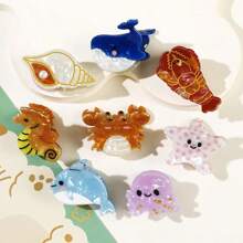 1 pièce/Lot de 8 pièces Mignons mini clips pour cheveux thème océan, clips à pince de homard, clips à cheveux dauphin de dessin animé, accessoires décoratifs pour les cheveux Pinces à mâchoires pour femmes