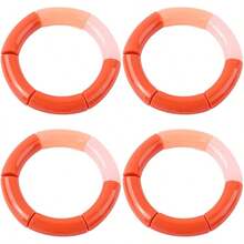 Colorful Acrylic Resin Geometric Tube Link Chain Stretchable Elastic Chunky Bracelet Stretch Adjustable Sweet Friendship Bangle Jewelry For WomenOrange