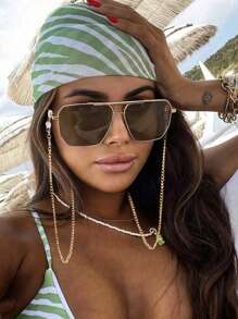 1 pieza Gafas de moda de mujer con montura delgada de metal de puente doble en forma de polígono asimétrico vintage
