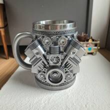 1 pieza Taza de acero inoxidable con diseño de motor V8, taza de café de acero inoxidable personalizada, diseño de motor V8 y V6, duradera y elegante, perfecta para entusiastas de los automóviles - Multicolor - Ver 9