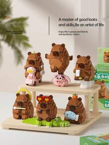 1 可爱水豚成人 14+ 积木，400+ 块，生日礼物，DIY 动物系列积木，桌面装饰，减压，缓解压力，家居收藏装饰，组装玩偶，办公桌面摆件，节日礼物，父亲节礼物，结婚礼物，婚礼装饰，毕业礼物