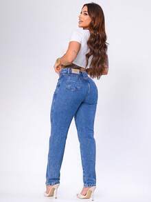 Women's High Waisted Mom Jeans Premium 100% Cotton Butt Lifting High Waist - 大理石白 - 查看 6