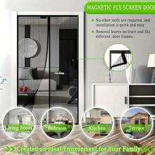 1 pièce Porte moustiquaire magnétique avec fonction de fermeture automatique - Installation facile sans perçage, design rayé élégant, convient pour les portes extérieures et de balcon, comprend plusieurs composants, lavable en machine