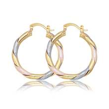 Round Hoop Earrings 14K Plated Copper Twist Pattern Earrings For Women Jewelry Accessories Wedding Party Birthday Gift - Multicolor - View 9
