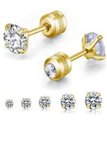1 par de brincos de pino com parafuso banhados a ouro 18K para mulheres, brincos minúsculos unissex hipoalergênicos para cartilagem, brincos delicados de hélice com zircônia cúbica redonda dupla para homens, mulheres e meninas (cor ouro/prata 2 mm/3 mm/4 mm/5 mm/6 mm) para o Dia das Mães, Dia dos Namorados e Mardi Gras