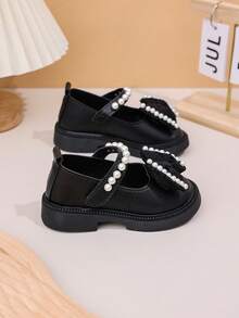 1 Đôi tất xỏ ngón chống trượt đính nơ PU giả ngọc trai thời trang & dễ thương, thích hợp cho các hoạt động ngoài trời, mặc hàng ngày, tiệc tùng và đi học, mùa xuân/thu - màu đen - Xem 5