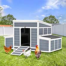 YODOLLA Chicken Cage, 56" Large Wooden Chicken Hutch With 6 Nesting Boxes, Outdoor Hen House Chicken Cage - 灰色 - 查看 1