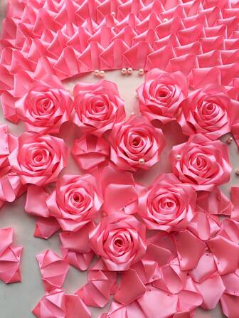 100pcs Ribbon Bouquet Eternal Rose Bouquet DIY Ribbon Rose Bouquet Handmade Fake Flower Bouquet Satin Ribbon Rose Petals, Ramo Buchon, Holiday Girfs, Wedding Birthday Bouquet