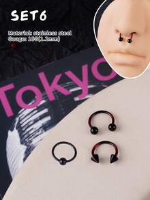 3Pcs Y2k Style Colorful Nose Ring Horseshoe Nose Hoops Earring 16g Stainless Steel Septum Jewelry Nose Ring Lip Ring Hinged Septum Hoops Piercing Jewelry, Septum Clicker Ring, Hoop Nose Ring For Septum, Helix, Rook, Tragus, Daith, Cartilage Earring For Women Men Halloween Piercing Body Jewelry For Party Dates Daily Wear