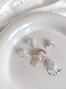 美甲装饰 - 3D 蝴蝶珍珠链、锆石心形、树脂花水晶；5 件银色蝴蝶美甲饰品、3D 美甲水钻蝴蝶装饰、新娘美甲雪纺丝带和合金配件美甲用品美甲美甲饰品美甲宝石 - 彩色 - 查看 20