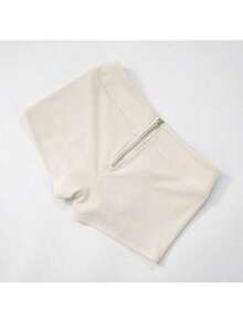 Women's Spring And Summer Zipper Lapel Sleeveless Line Exposed Navel High Waist Close-Fitting Shorts Set - Apricot - View 6