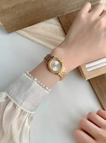 1pc Creative Watch Gold /Silver And Fashionable Quartz Watch, Suitable For Birthday Gift, Anniversary Gift, Daily Matching