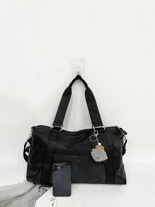 Minimalist Large Capacity Duffel Bag With Bag Charm Bag Holiday Luggage Bag Weekend Bag Overnight Bag Essentials Organizer For Summer Vacation Traveling Bag Travelling Organizer Outfit Airport Clothes Stuff Luggage Bag Bag For School School Accessories School Stuff - Black - View 4