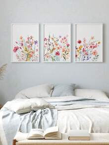 3 幅花卉墙艺多巴胺印刷画植物帆布海报现代挂画北欧海报画宿舍女生卧室客厅卧室墙壁装饰无框 - 粉色 - 查看 3