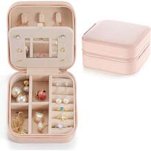 New- All Travel Jewelry Case, To Go Portable Jewelry Box, Travel Jewelry ,Portable Jewellery Storage Holder For Rings Earrings Necklace, Gifts For Girls Women  Mirror -Pink - 粉色 - 查看 1
