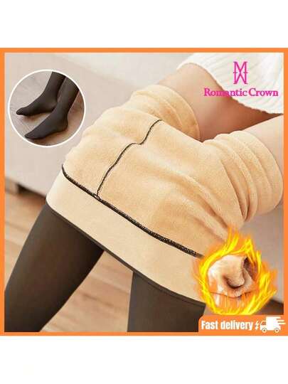 ROMANTIC CROWN Meia-Calça Térmica Forrada Peluciada Translúcida De Lã Quente Feminina Para Inverno