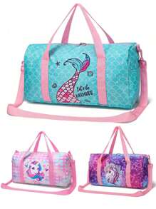 Bolso de lona niñas con diseño de sirena y unicornio, bolso para niñas pequeñas para pasar la noche, bolso de viaje para niñas, bolso para dormir para niños, bolso de gimnasio/danza para bebés y niños, regalo