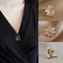 3 pièces Boutons mode femme avec nœud papillon floral, boutons col fleur pierre d'œil de chat, convient pour chemises pour éviter les écarts, boucles cachées assurent un ajustement sécurisé sans besoin de couture.