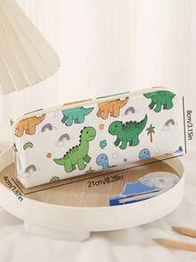 1pc Cartoon Dinosaur Print Corduroy Pencil Case, Stationery Storage Pouch, Double-Sided Printed Stationery Bag, Portable Multifunctional Office Supplies Pen Holder, School Supplies Storage,Back To School,School Supplies - Multicolor - View 14