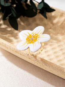 1 pièce Bague de mode en métal décorée d'émail floral élégant, convient pour la tenue quotidienne et de vacances des femmes