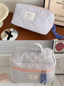 1Pc/Set Grating Quilting Large Capacity Cosmetic Bag, Fashionable Portable Makeup Bag, Girls Travel Make Up Bag ,Multi-Functional Storage Bag For Lipstick, Sanitary Napkin, Coins, Keys,Hair Clips ,Scrunchie Etc, Large Capacity Lovely Wash Bag For Travel Organizer Cosmetic Bag For Travel, Mother's Day Gift ,Back To School Gift ,New Year Gift - Multicolor - View 11