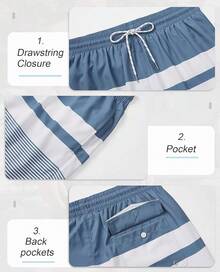 Mens Swim Trunks With Compression Lined Short Bathing Suits For Men 5 Inch Inseam Liner Men's Swimming Trunk - Stripe Royal - View 4