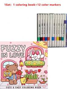 1pc Fuzzy In Love :Easy 48 Page Coloring Book For Adults And Teens, Colouring Book Super Cute Designs Of Cozy, Hygge Spaces For Relaxation (Cozy Spaces Coloring) .Back To School A Relaxing Gift For Friends, Couples, And Family . - Multicolor - View 10
