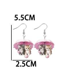 1 Paar 2D Acryl-Ohrringe zum Thanksgiving für Frauen, romantische rosa Regenschirm Blumen Katzen Kunst Hänge-Ohrringe, elegante, schicke Tier Feiertagscharms, perfektes Geschenk für Liebste, Weihnachtsgeschenk, ganzjährig tragbar - Katze - Übersicht 6