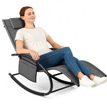 Bakaji 花園搖椅、零重力太陽椅（附特斯林布料和頭枕）、室內外扶手椅、陽台、露臺、露台 - 灰色 - 查看 2