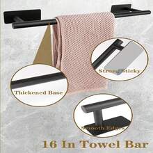 Juego de 6 piezas de toallero de baño sin perforación, anillo para toallas, portarollo de papel higiénico, gancho para abrigos y sombreros, juego de ganchos de pared montados - Negro - Ver 9