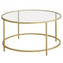 Table Basse Salon, Meuble de Salon en Verre, Cadre en Acier, Table Basse Ronde, Table de Salon, Doré - Doré - Voir 3