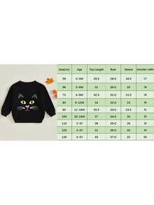 Boy Girl Halloween Sweater Cat Pattern Long Sleeve Crew Neck Knitwear Loose Pullover - 黑色 - 查看 8
