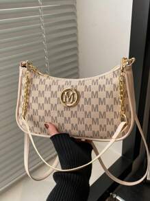 2025, New Fashion Classic Pu Waterproof Fabric M Letter Print Design Metal Chain Decoration Shoulder Crossbody Bag. Suitable For Shopping, Purse, Students, Young Women, Office Women. Perfect For Office, College, Work, Business, Commuting