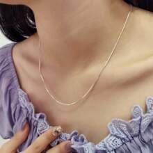 1pc S925 Sterling Silver Fine Chain Necklace, Multiple Styles Simple Elegant Clavicle Chain Neckwear, Christmas Gift